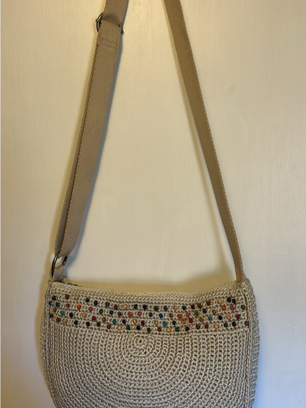 The Sak Cream Straw Crossbody with Multicolor Bead Accents